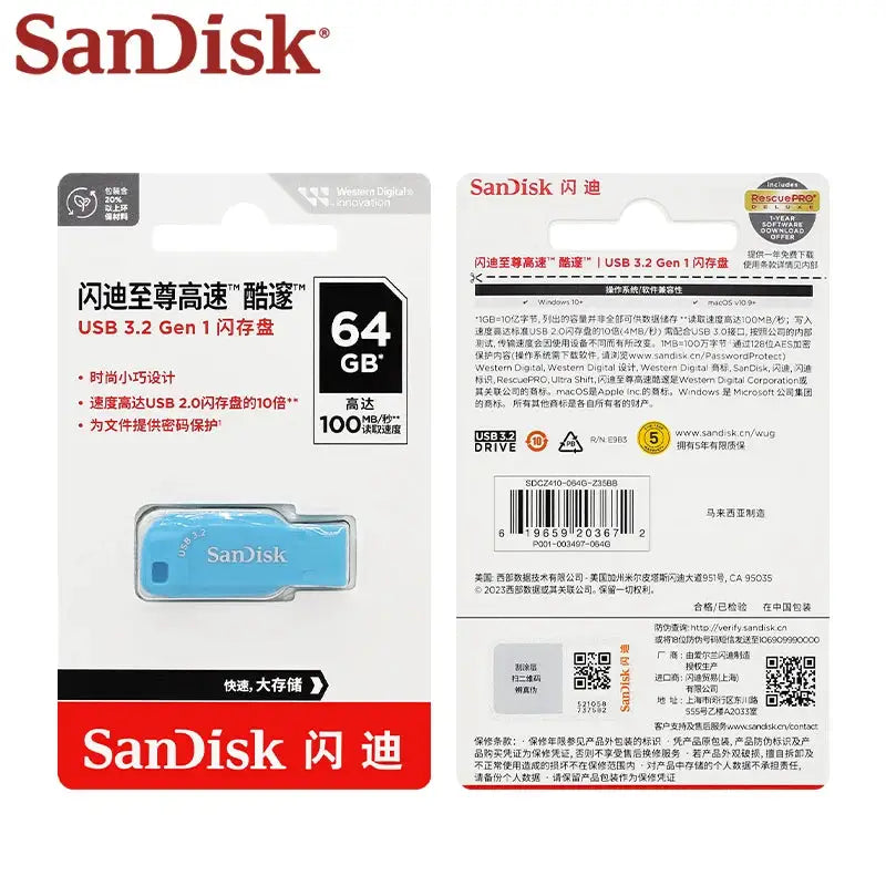 SanDisk USB 3.2 Gen1 CZ410 Ultra Shift Flash Drive 128GB 64GB 32GB Universal Serial Bus Read 100 MB/s Memory Stick Pendrive