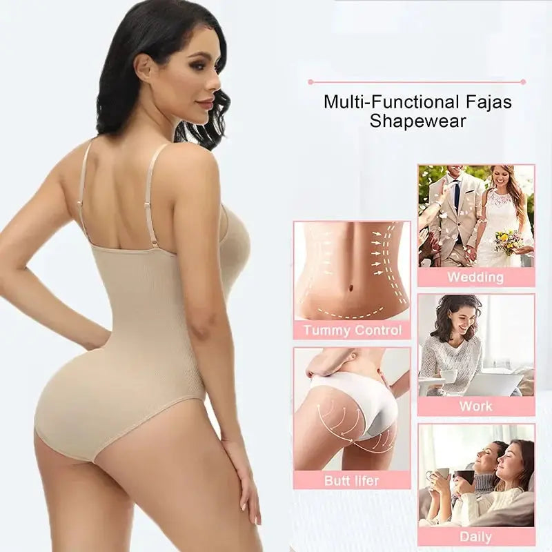 Guudia V Neck Spaghetti Strap Compression Bodysuit Slimming