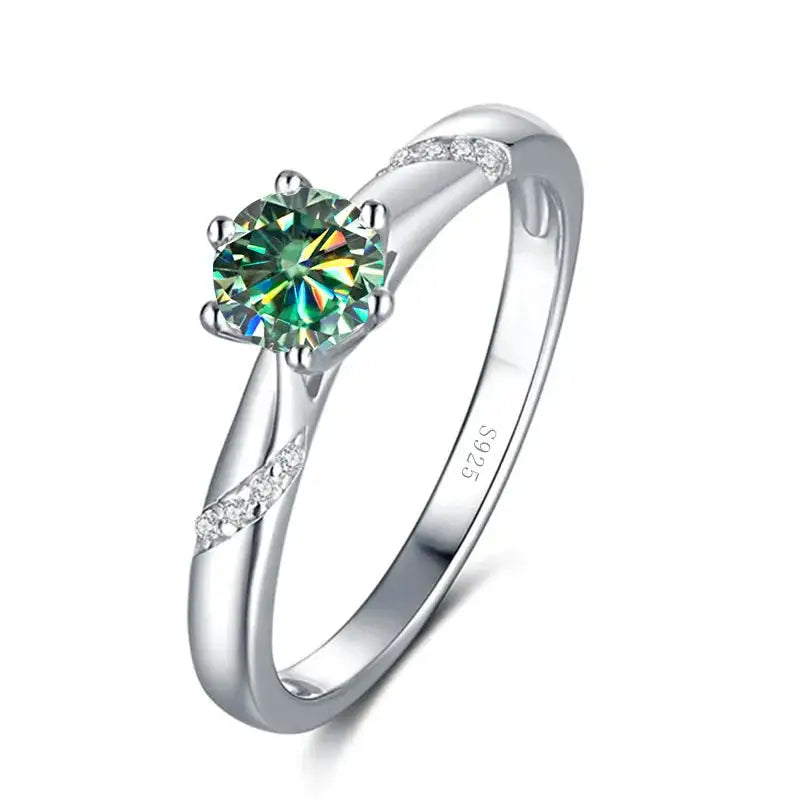 Blue Green Moissanite Ring in Sterling Silver — product view 1