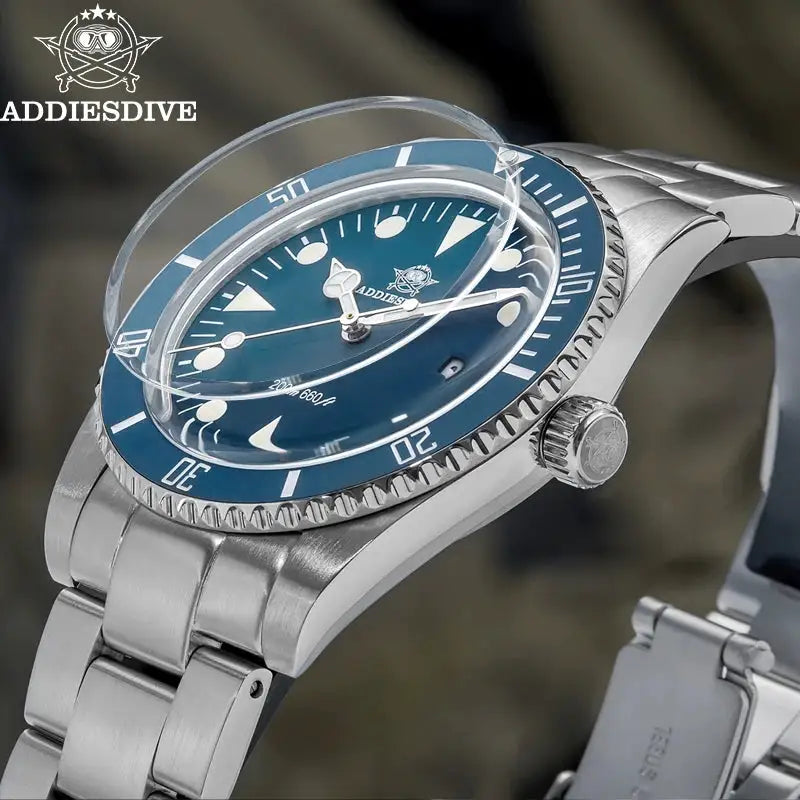 ADDIESDIVE Men's Diving Watch Stainless Steel Ceramic Bezel Quartz Watch Men's BGW9 Luminous 200m Waterproof Men's Watch