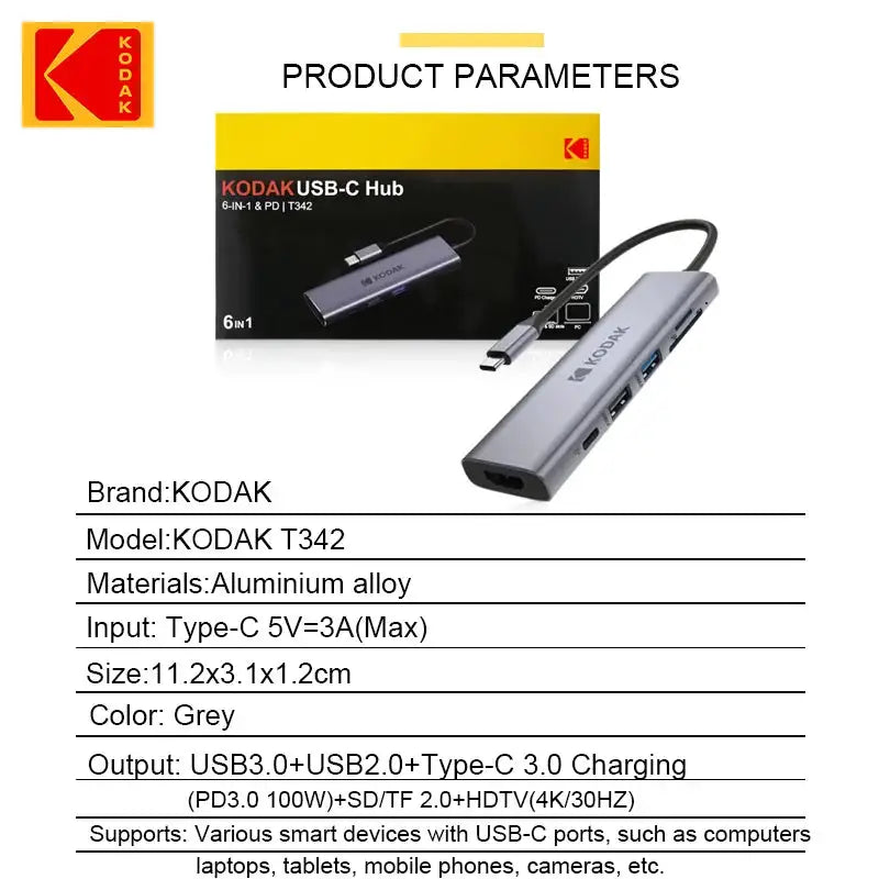 KODAK USB-C HUB 6-In-1/5-In-1 with M.2 Input Port Compatible Various Terminal Equipment with USB Interfaces Like TYPE-C 3.0