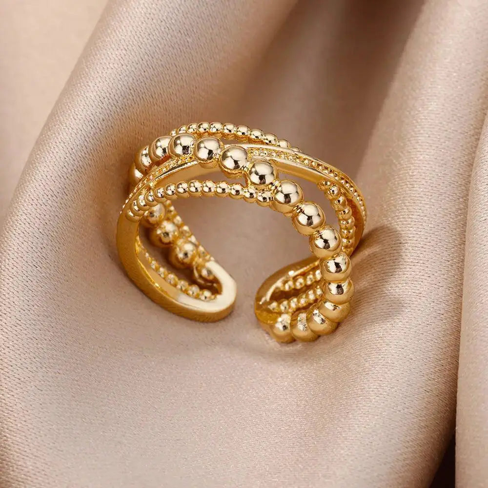 Sunflower Stainless Steel Wedding Ring Set With Gold Plating