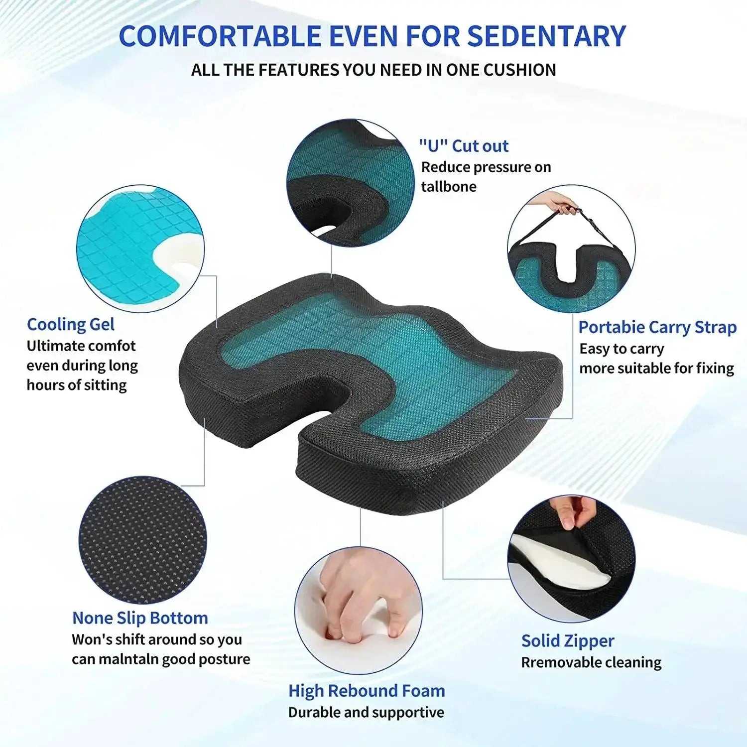 U Shaped Gel Memory Foam Seat Cushion For Travel And Office