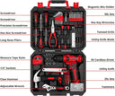 DEKO Drill Set Tool Set with 8V Red Cordless Drill, Home Tool Kit with Drill, Hand Tool Kits for Women 126 Piece