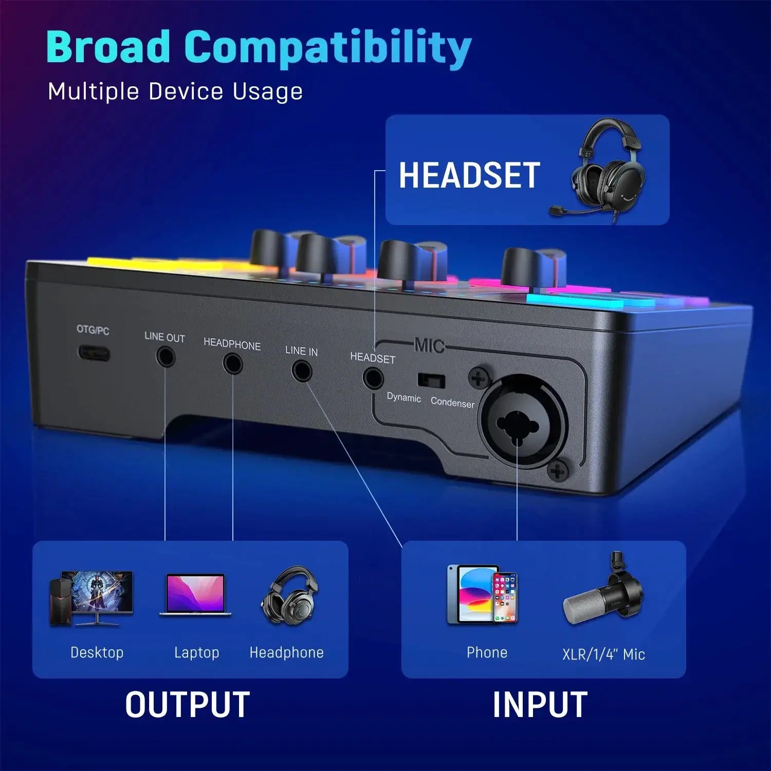 Gaming Audio Mixer Streaming RGB 4 Channel XLR Interface