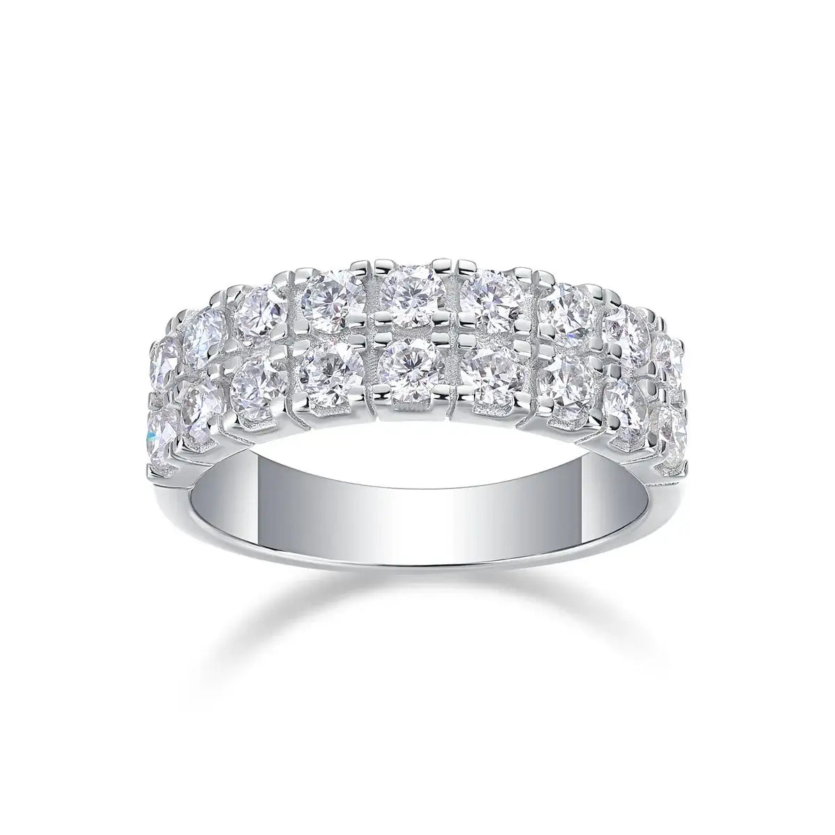 Moissanite Ring, 925 Sterling Silver, D Color VVS1, Double Row Full Pave, Light Luxury Stackable, Unisex, With Certificate