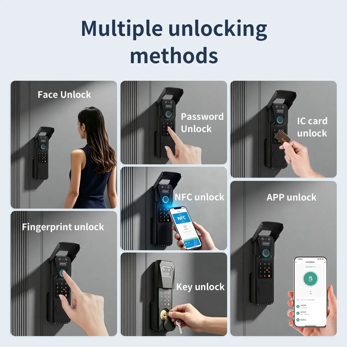 Outdoor Waterproof Tuya Smart Fingerprint Gate Lock with Face Recognition Doorbell Video Intercom RFID Card Digital Code Entry