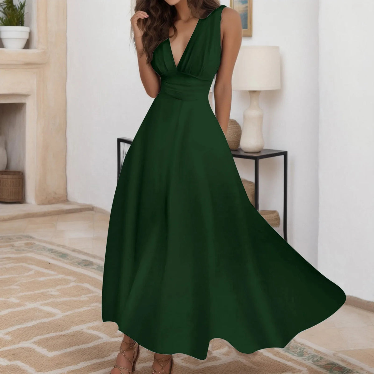 White Plunging Sleeveless Maxi Dress