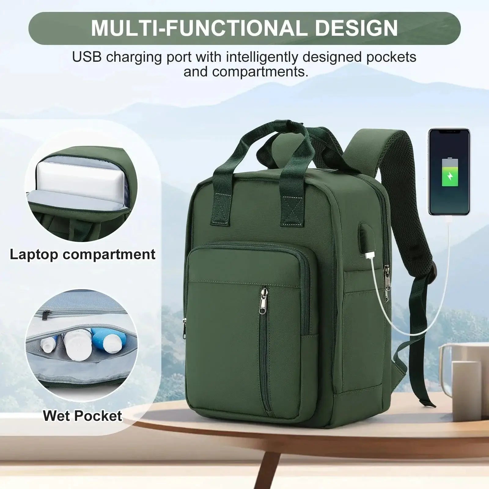 Lightweight Waterproof Travel Backpack USB Charging Port