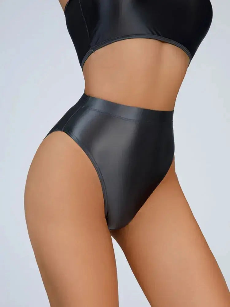 Sexy Women Shiny High Waist G String Sheer Yoga Thong