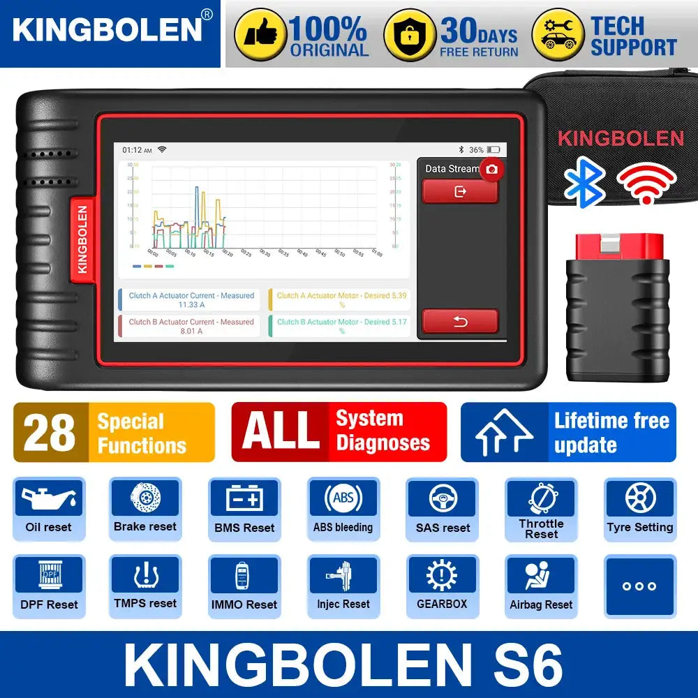 KINGBOLEN S6 CAN FD All System Bluetooth Car Diagnostic Tools Auto OBD Scanner 28 Resets Lifetime Free Update Support TPMS