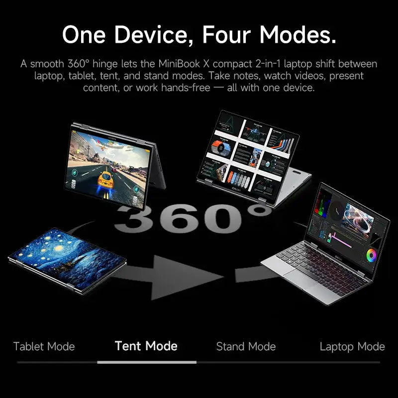 CHUWI MiniBook X 2-in-1 Touch Screen Laptop Intel U300 16GB LPDDR5 512G SSD 10.51 inch FHD 1920x1200 Resolution Ultra-thin Notebook