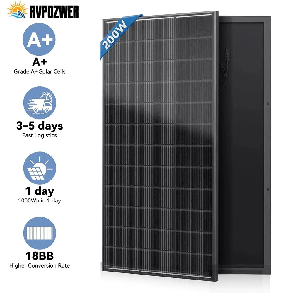 Rvpozwer 400W/200W/100W 12V Solar Panels 18BB Design High Conversion Module Mono N-Type Solar PV Power for Household Outdoor