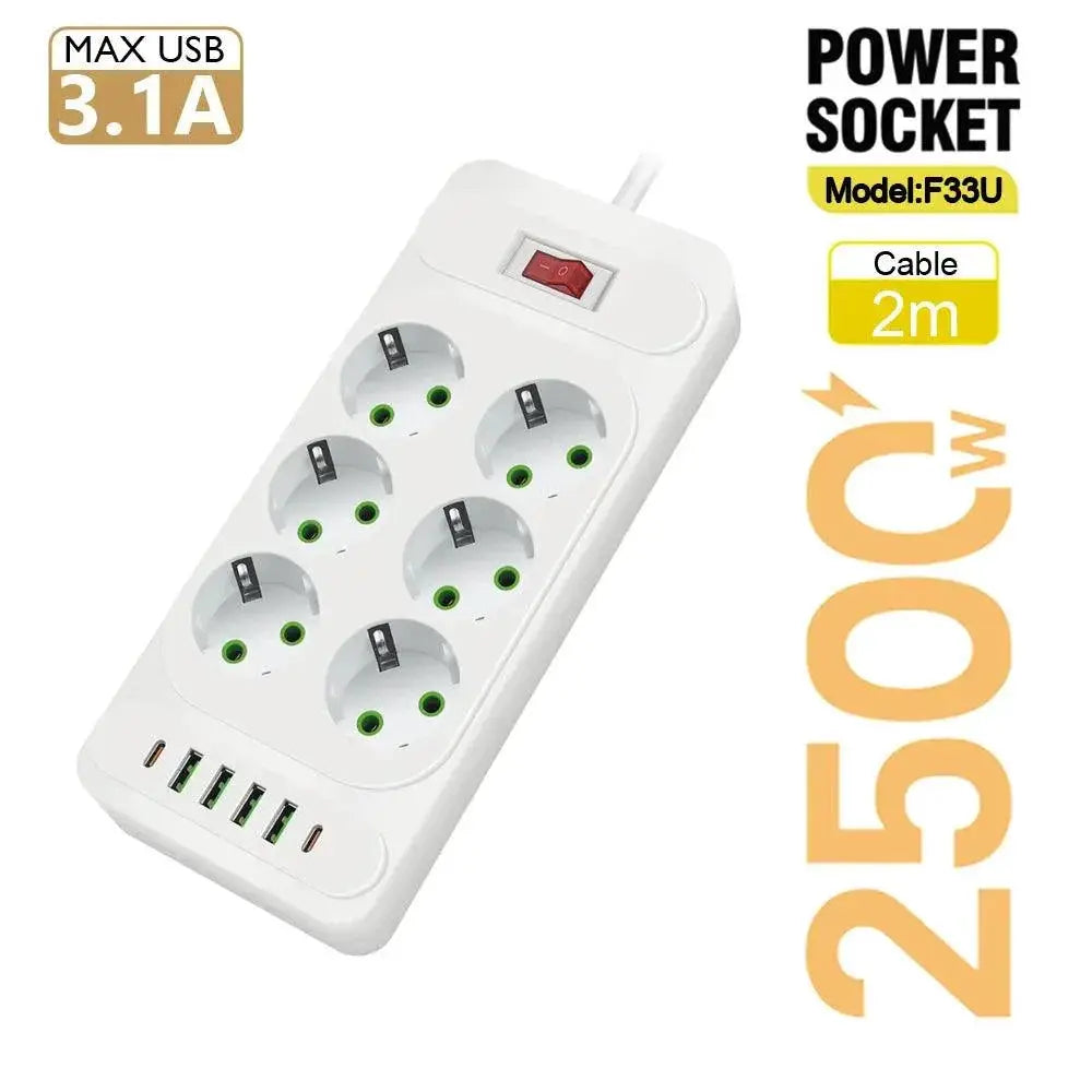 EU Plug Power Strip With Surge Protection And USB Ports