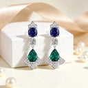 Sapphire Emerald Cluster Drop Earrings