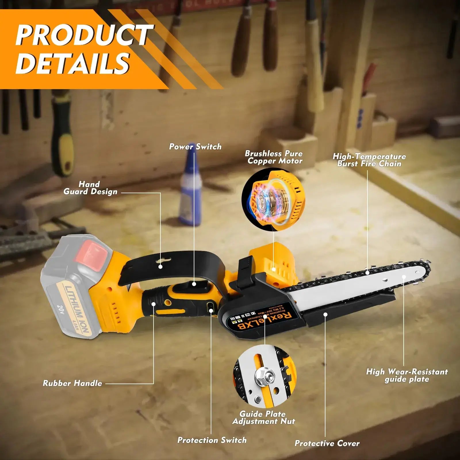 Powerful Cordless 6 Inch Mini Chainsaw Lightweight Electric