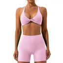 Women Yoga Set Cross Back Bra High Waist Shorts