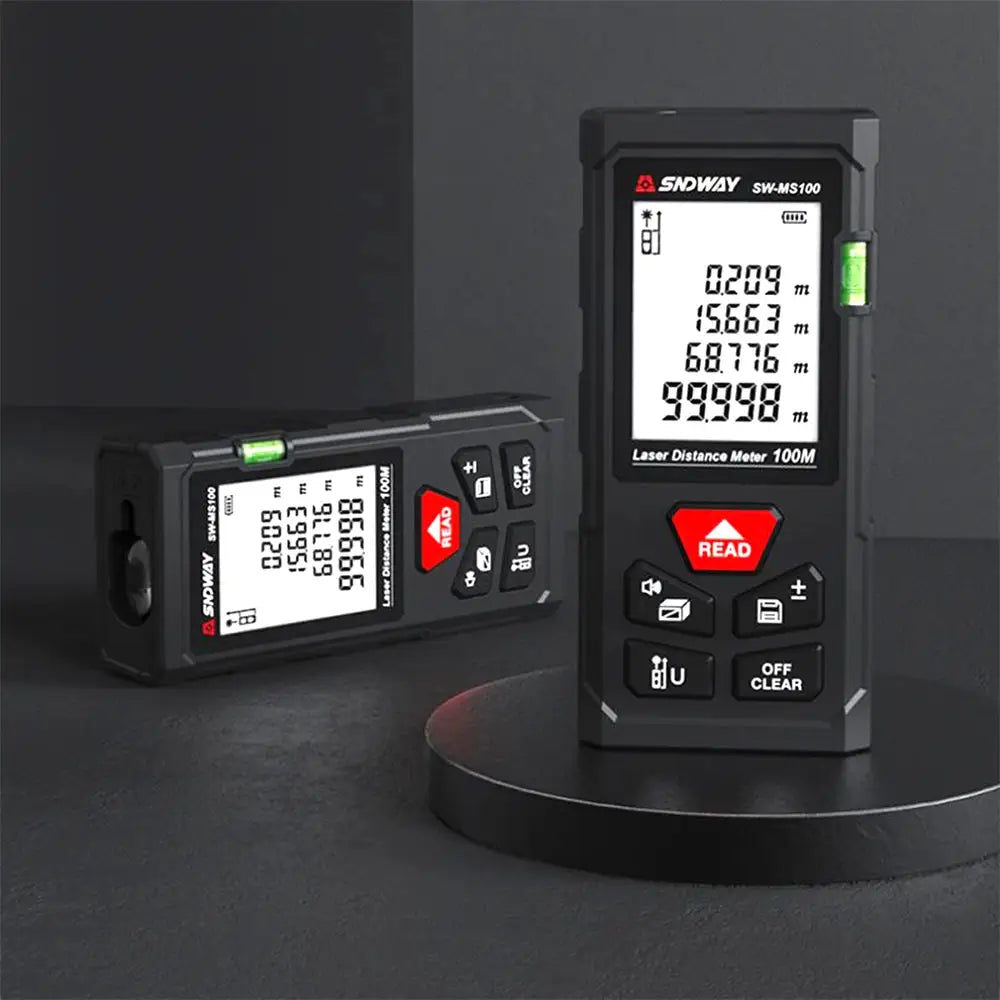 SNDWAY SW-MS50 MS100 Laser Distance Meter Rangefinder M Ft In Digital Laser Range Finder with Self-calibration & Data Storage