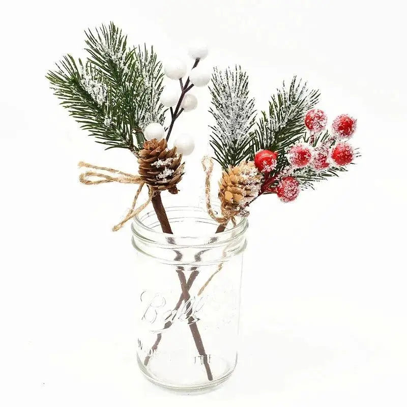 Red Berry Pine Cone Branches for Festive Wreath Decor
