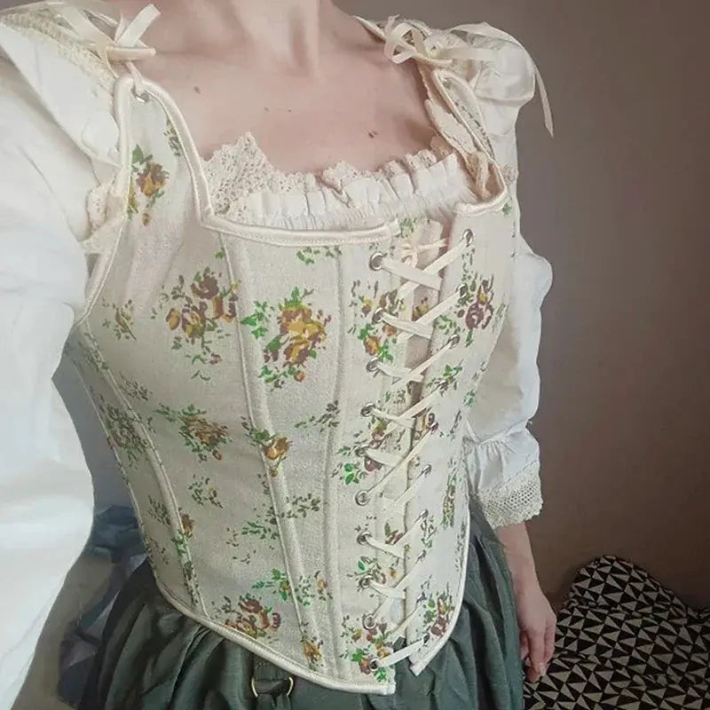Lace Up Vintage Corsets Bustier Crop Top For Women