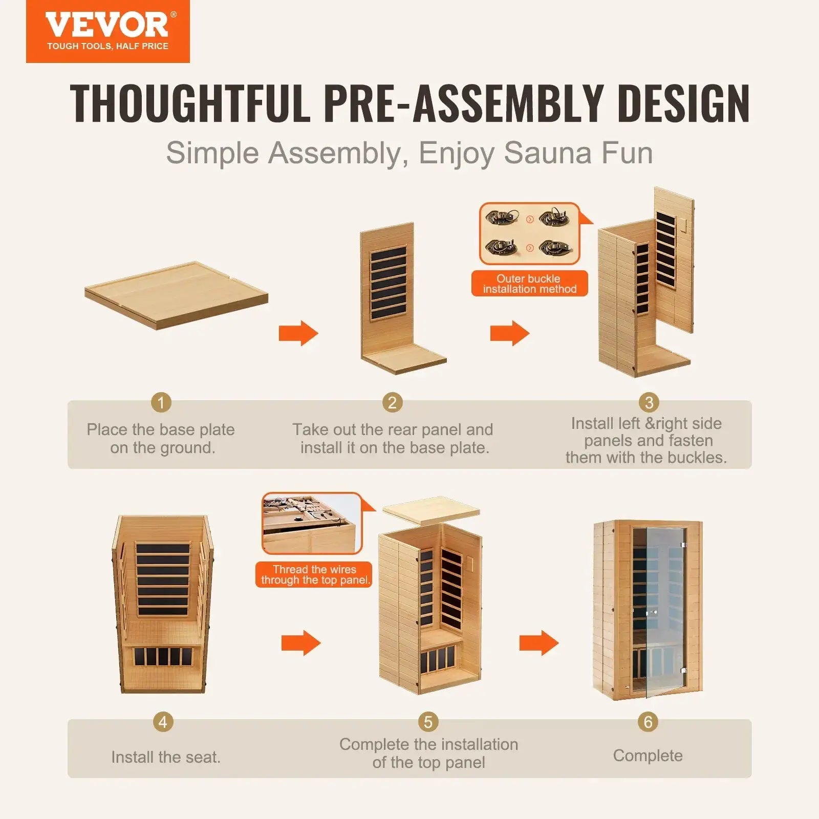 VEVOR Compact Far Infrared Hemlock Wood Sauna For Home