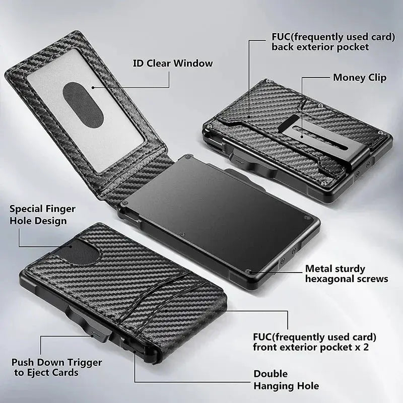 RFID Carbon Fiber Pattern ID Folder Slim Wallet For Men