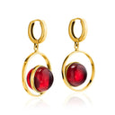 Fashionable Red Gemstone Jewelry Set For Women Pendant Earrings Ring Geometric
