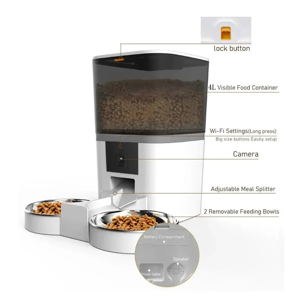 4L Pet Feeder With HD Camera Automatic Dispenser For Pets