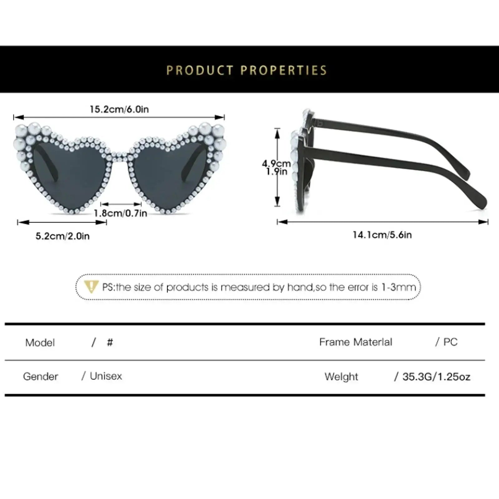 Heart Shaped Pearl Set Sunglasses With UV400 Protection