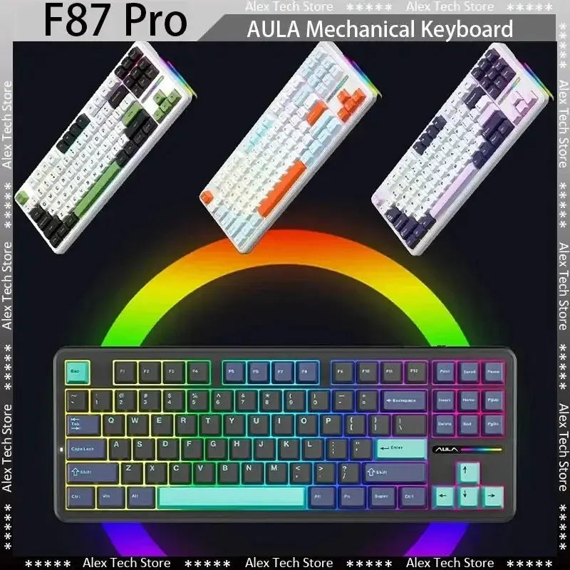 AULA F87 Pro Keyboard 2.4G USB Bluetooth Tri Mode 87 Key RGB - OurLum.com