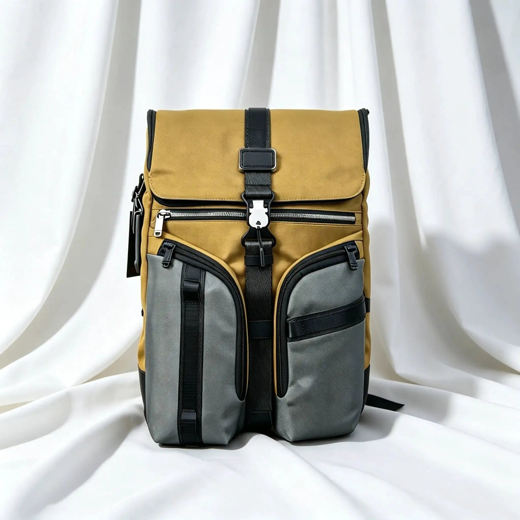Men’s Large Capacity Roll‑Top Flip Cover Backpack, Magnetic Buckle Closure Rucksack, 43×33×17cm