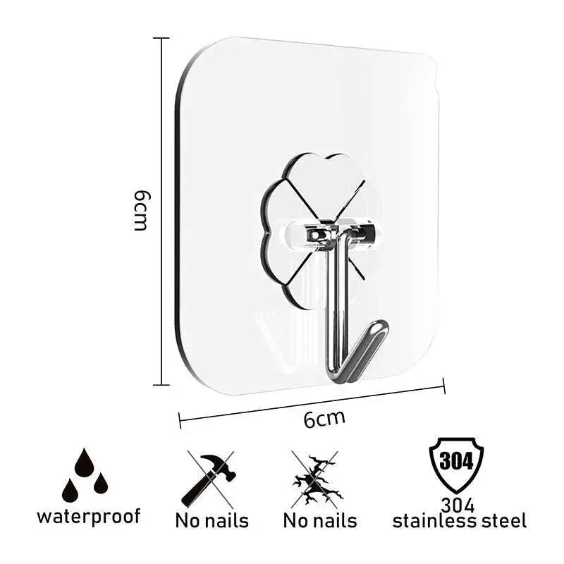 Clear Stainless Steel Adhesive Hooks for Home Organization