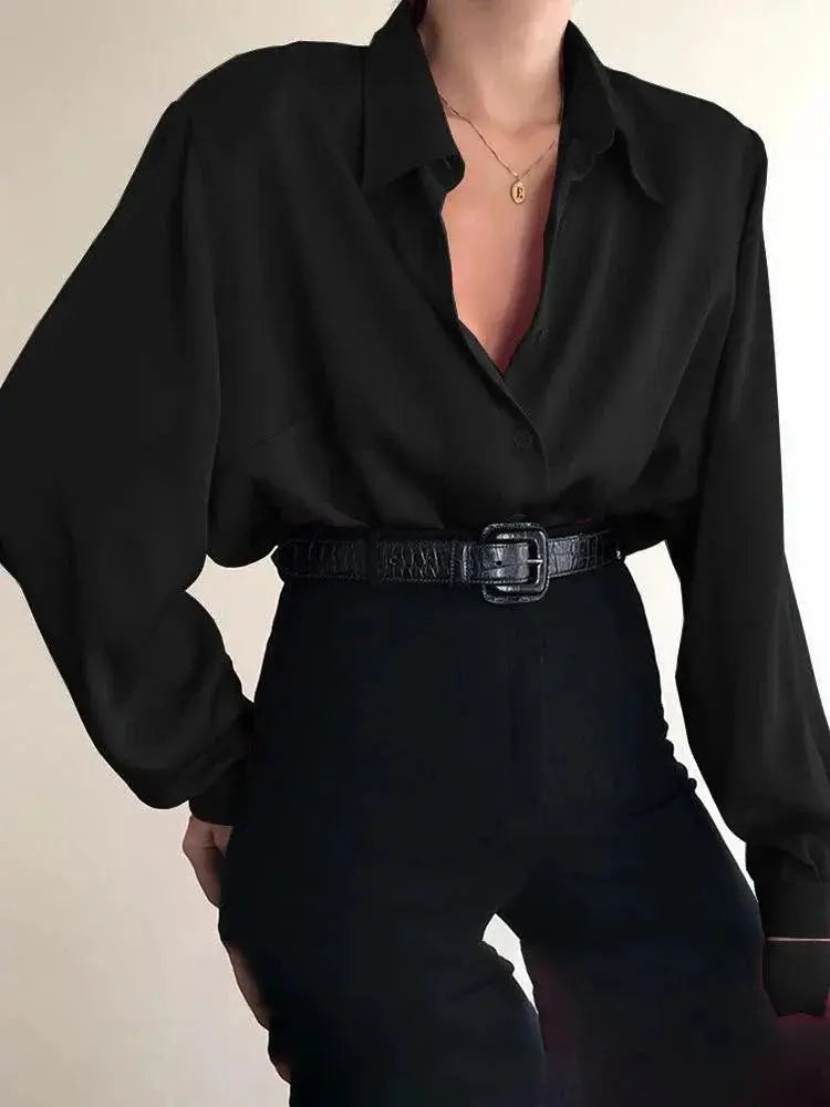 Elegant Red And Black Button Down Office Blouse For Women