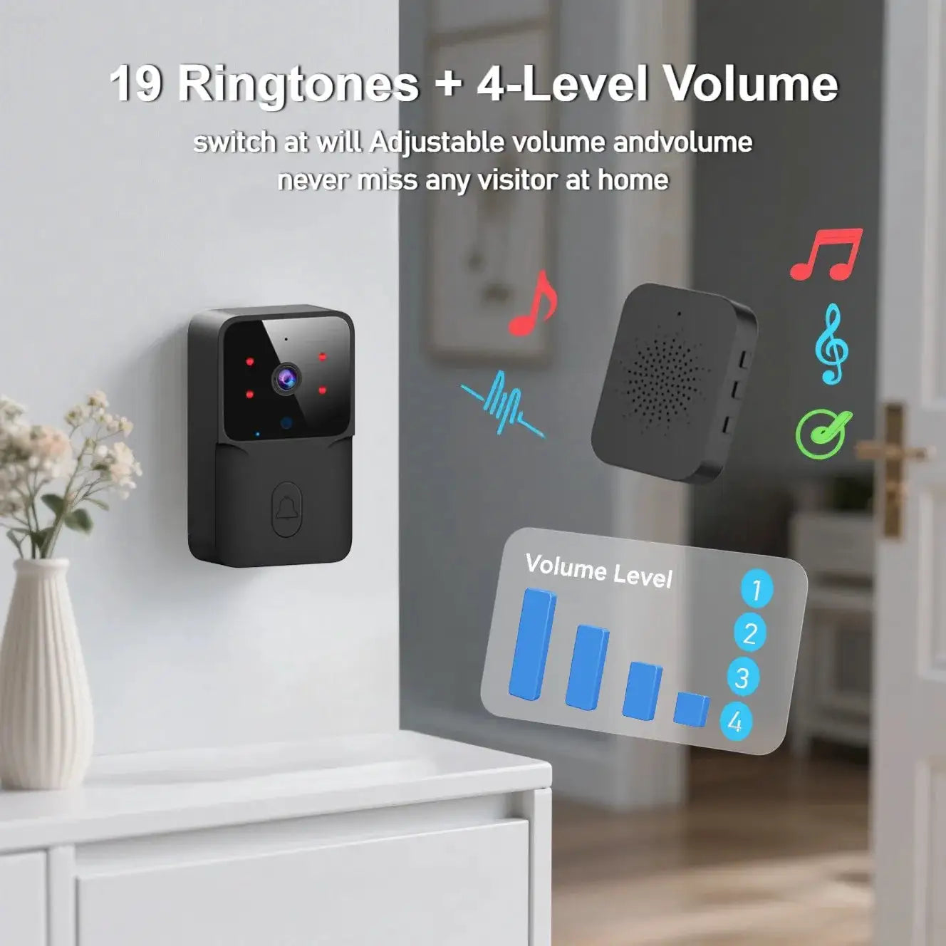 Tuya Smart WiFi Video Wireless Doorbell Night Vision Two Way Audio Alarm Notification Push Rechargeable Battery Inside