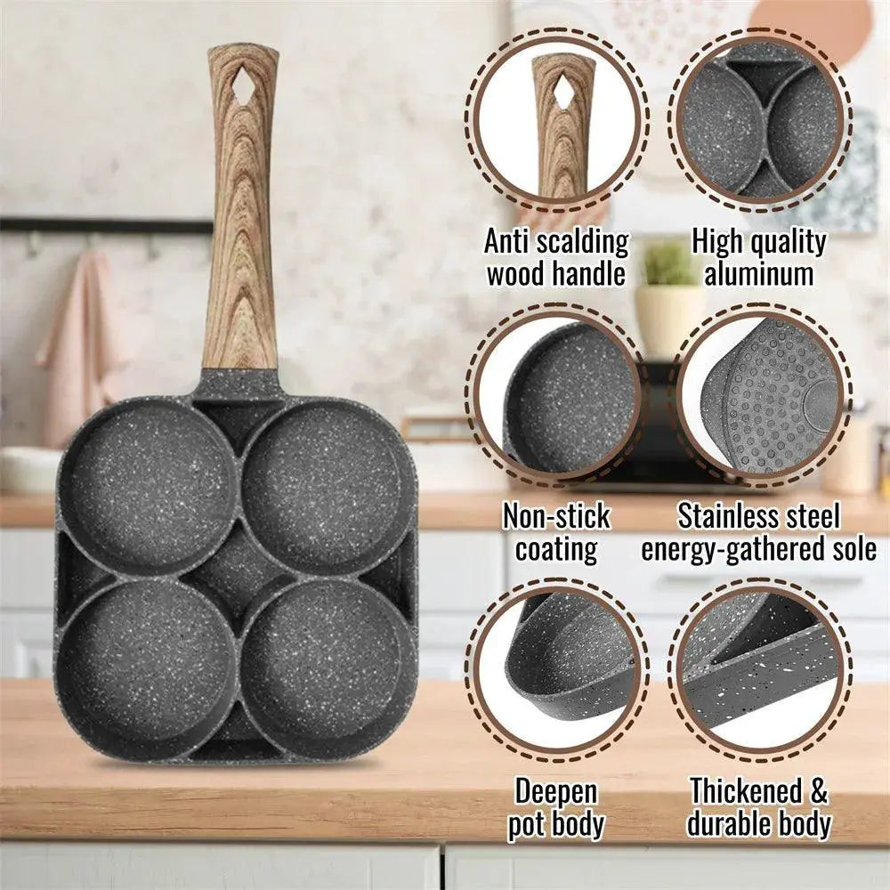 Nonstick Omelet Pan 4 Hole Induction Compatible Breakfast