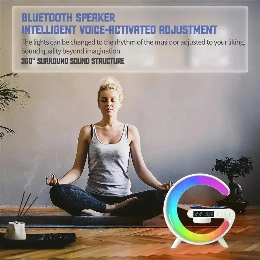 RGB Light Bluetooth Speaker Alarm Clock 15W Wireless Charger - OurLum.com