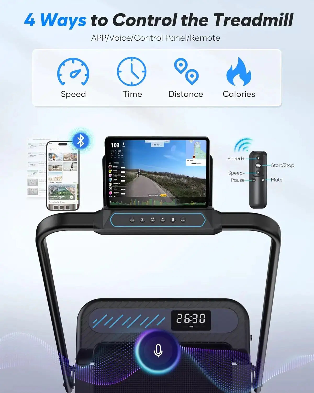 3.0HP Quiet Compact Foldable Walking Pad Treadmill with Handle Bar & Incline, LED Display, Smart APP & Remote Dual Control for Small Home Indoor Rooms