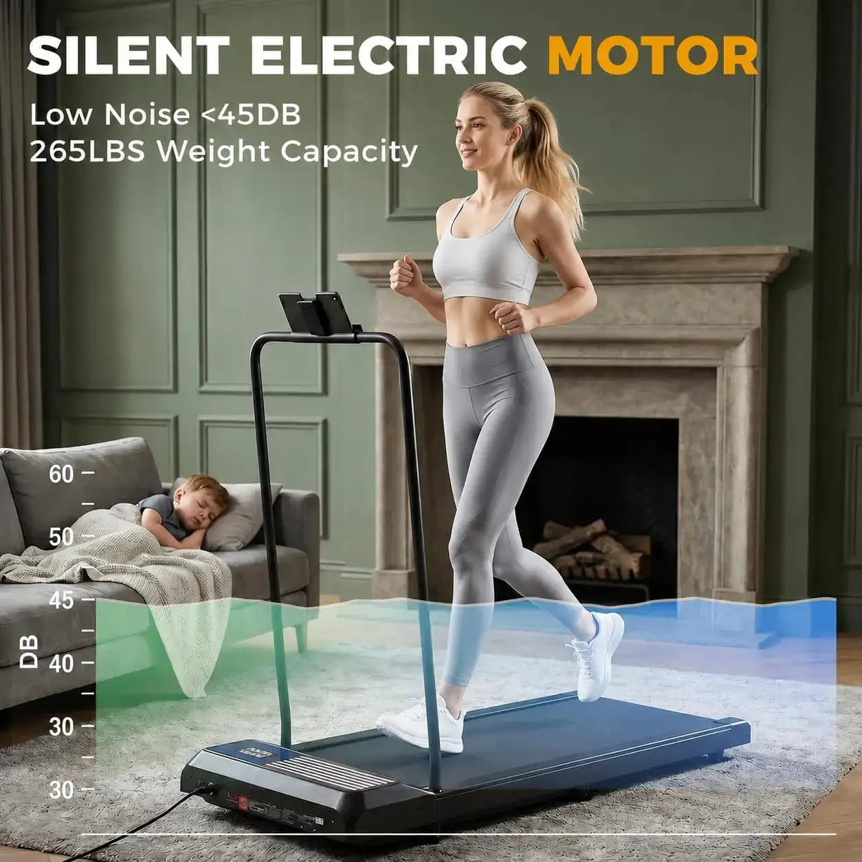 2.5HP Quiet Portable Incline Walking Pad Treadmill, Remote Control & LED Display Included, Max 265-LB Weight Limit for Home & Office Running