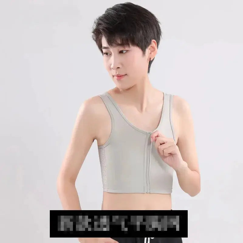 Chest Binder Trans Crop Top With Bandage Zipper Bra Tank
