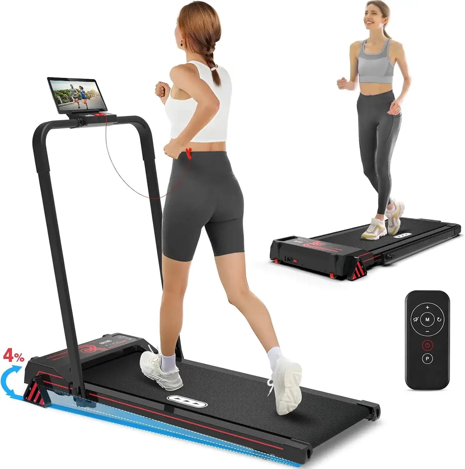 2-in-1 Foldable Under Desk Treadmill, Portable Mini Walking Pad with LED Display, Compact Electric Running Machine for Home