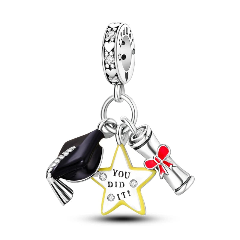 Silver Plated Charm Graduation Campus