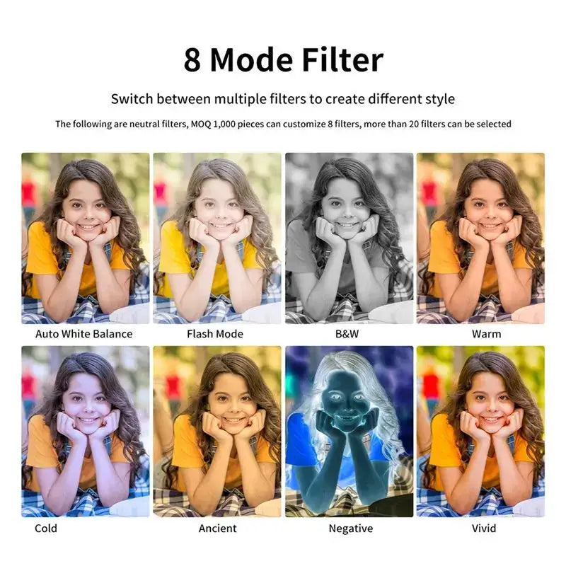 ABZZ-Mini Retro Vintage Screenless Digital Camera Screen Free 8MP No Display 8 Mode Filters For Camping Photo Flash