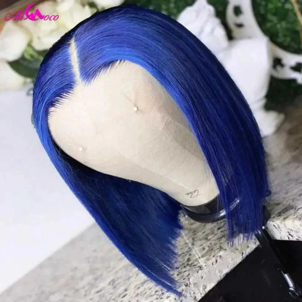 Stunning Blue Bob Wig With Transparent Lace Front 13x4