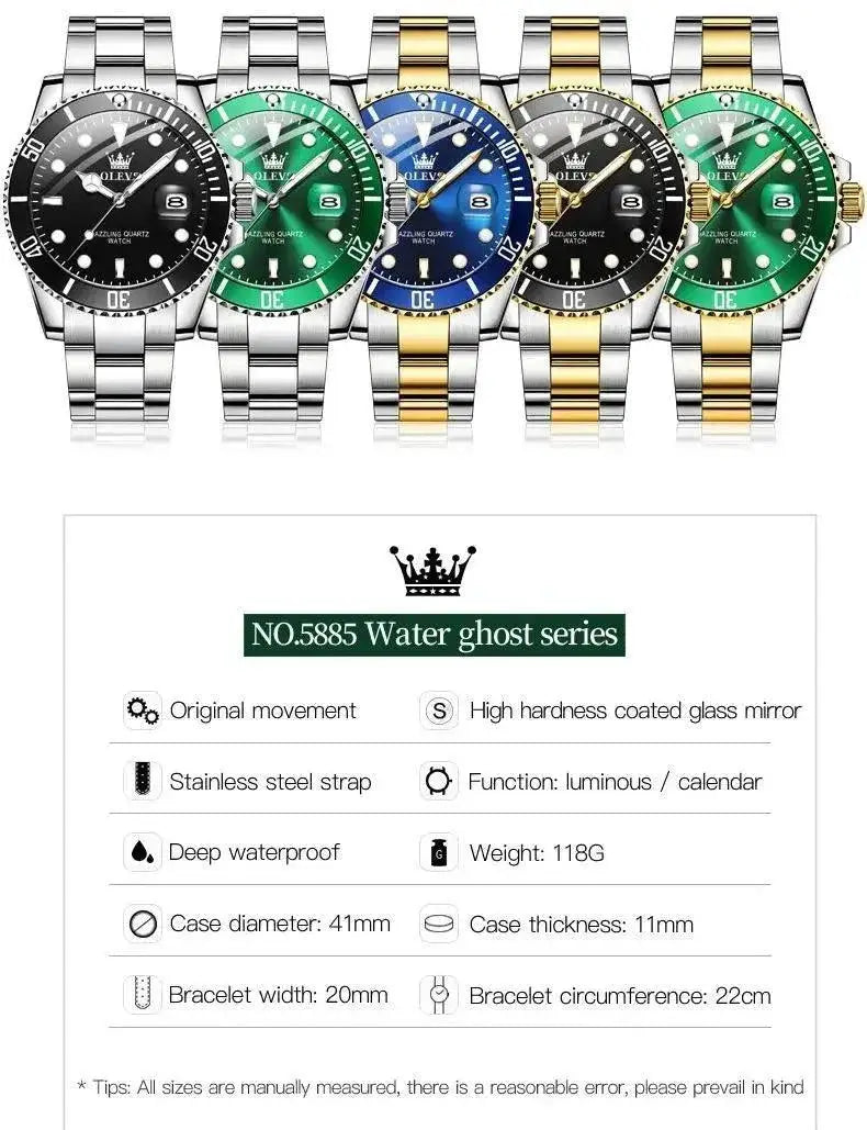 OLEVS Men's Stainless Steel Business Waterproof Quartz Watch