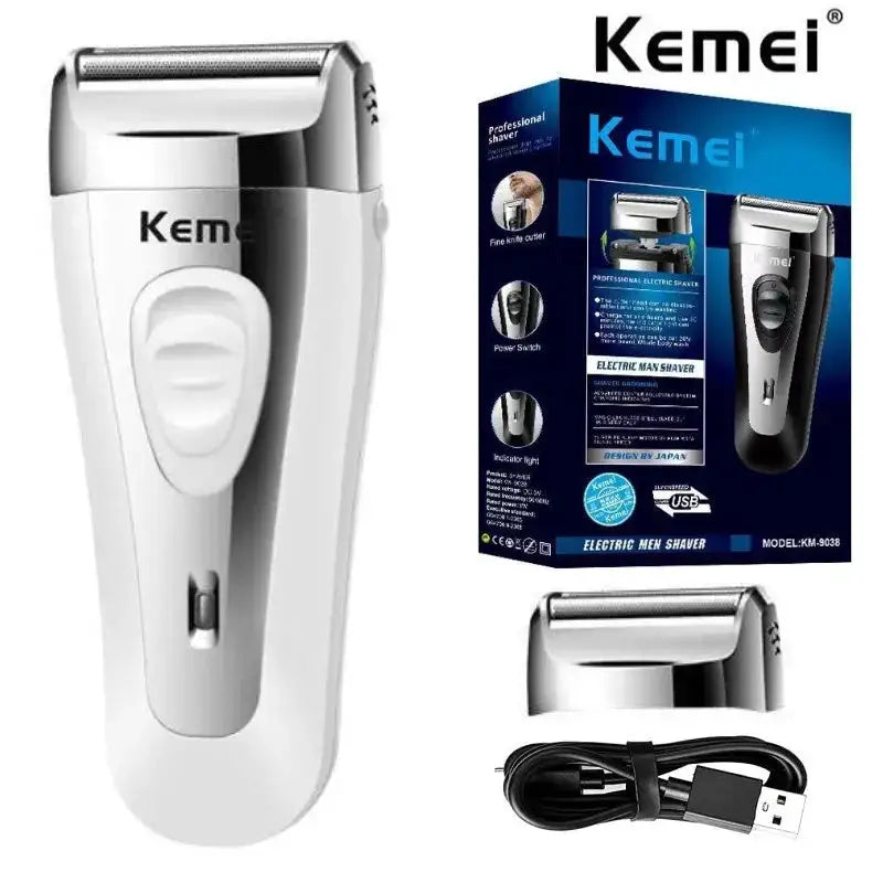 KM-9038 Powerful Rechargeable Shaver For Men Foil Electric Shaver Beard Head Shaving Electric Razor Facial USB with extra mesh