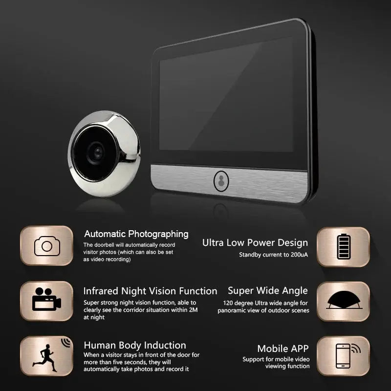 4.3 "IPS Large Capacity Display Doorbell Peep Hole Smart Cat Eye Digital Door Camera 120 ° 2K300W Pixel Doorbell Outdoor Monitor by stepyours.com