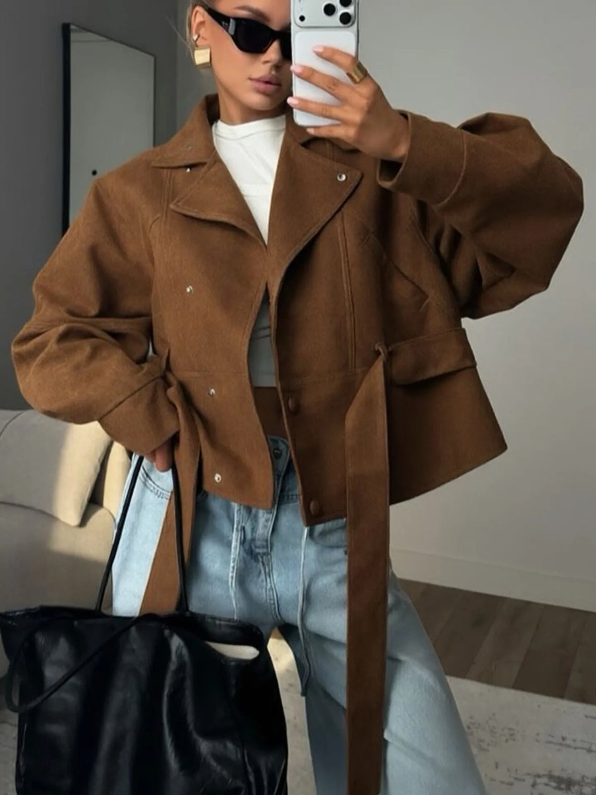 Stand Collar Tie Spring Coat