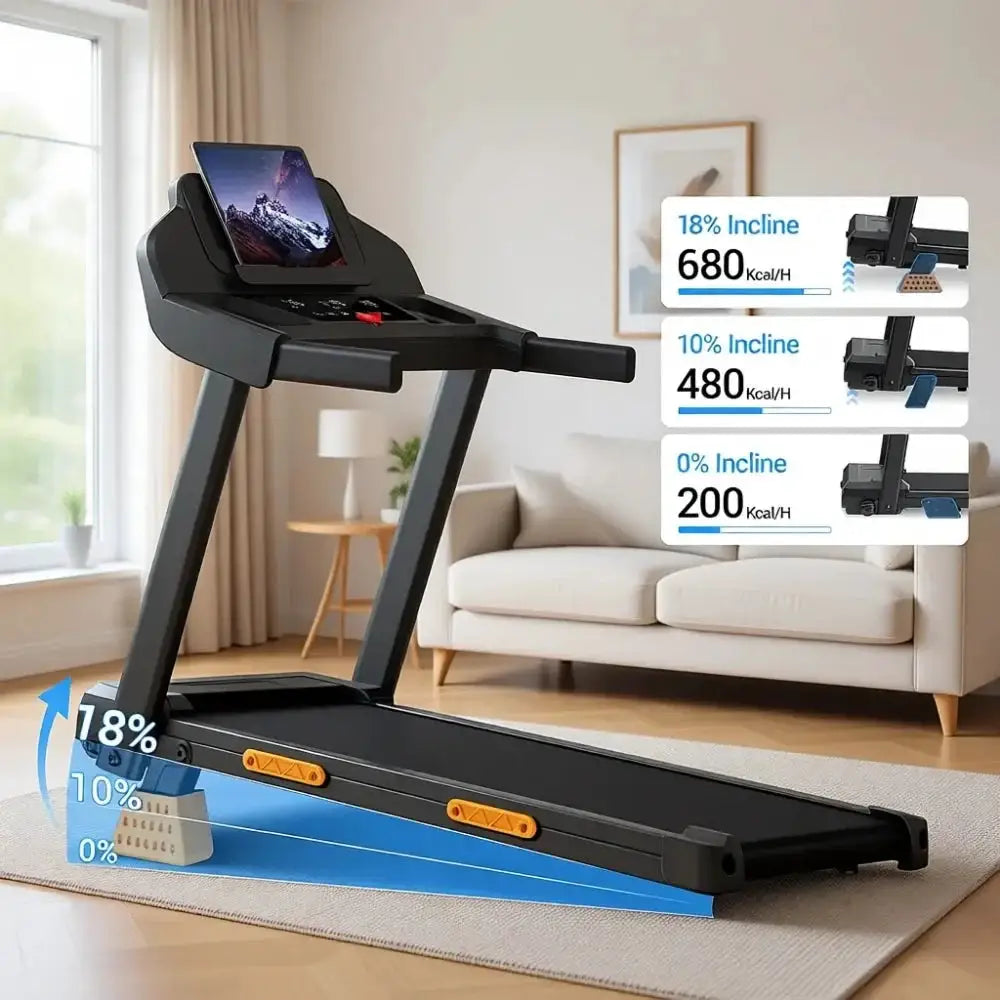 Small Home Treadmill with 16% Incline, 3 LED Displays, Foldable Walking Pad, 3.0HP, 400LBS Capacity, Portable, 0.6-7.0MPH Black