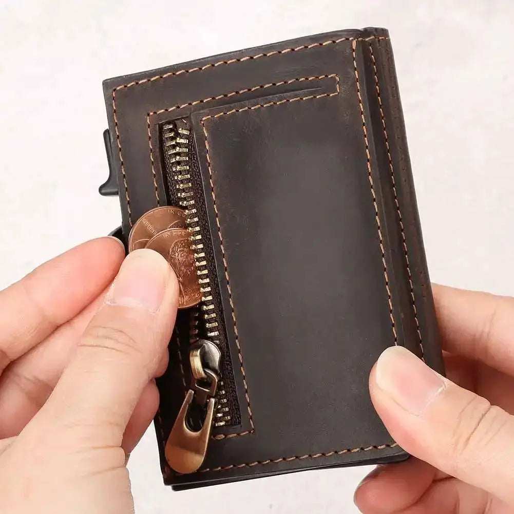 Anti Scan Magnet Credit Card Holder Wallet Genuine Leather