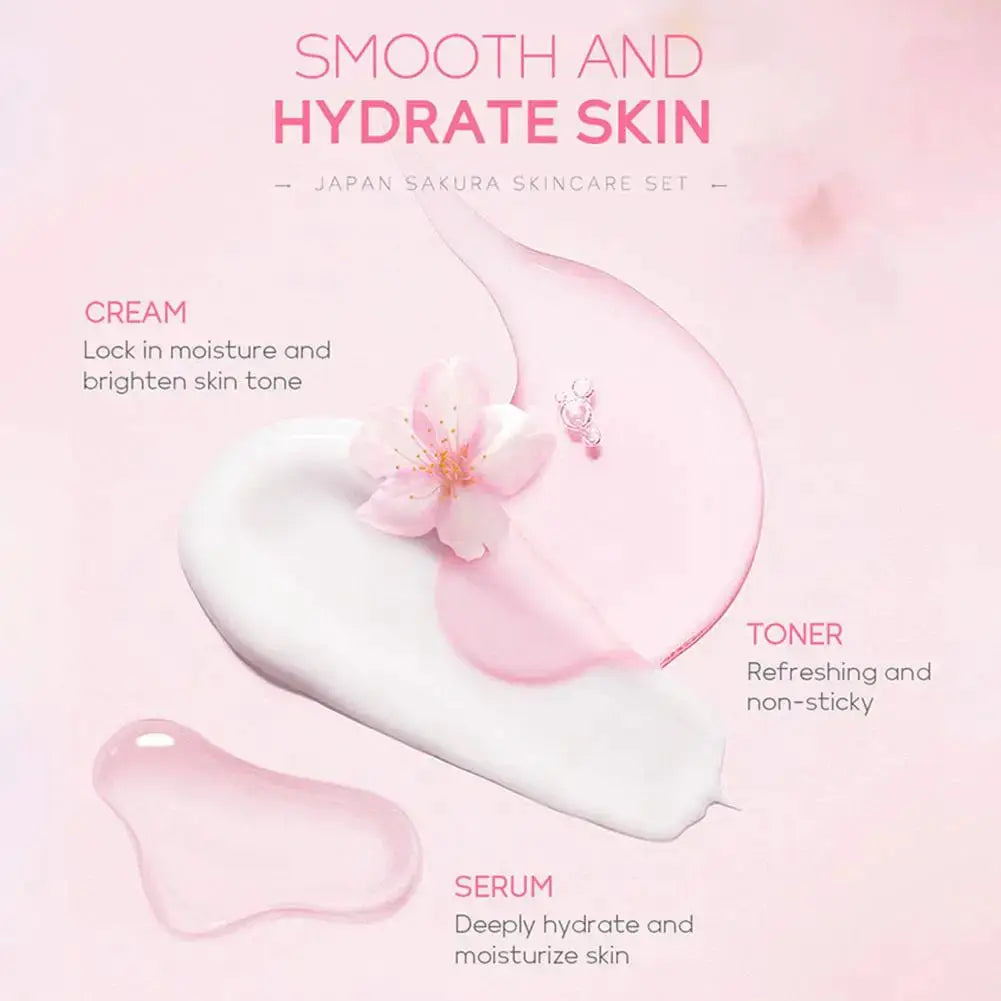 Sakura skin care sets with cleanser, serum, eye cream, facial cream, beauty products for women, travel skin care kit